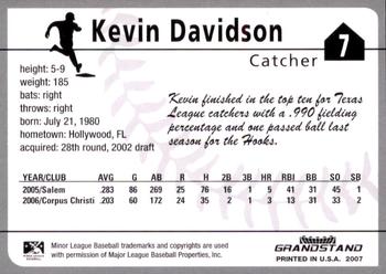 2007 Grandstand Corpus Christi Hooks #NNO Kevin Davidson Back