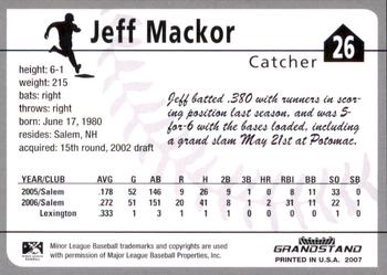 2007 Grandstand Corpus Christi Hooks #NNO Jeff Mackor Back
