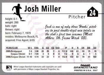 2007 Grandstand Corpus Christi Hooks #NNO Josh Miller Back