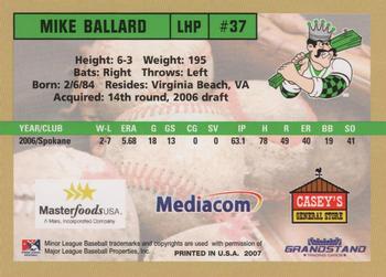 2007 Grandstand Clinton LumberKings #NNO Mike Ballard Back