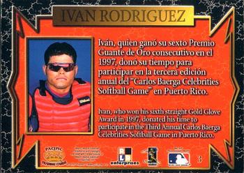 1997 Pacific Crown Collection Carlos Baerga Celebrity Softball #3 Ivan Rodriguez Back