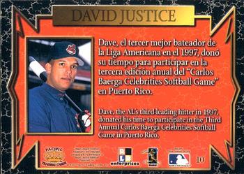 1997 Pacific Crown Collection Carlos Baerga Celebrity Softball #10 David Justice Back