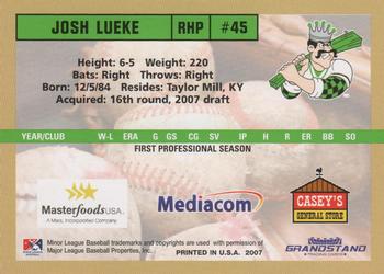 2007 Grandstand Clinton LumberKings Update #NNO Josh Lueke Back