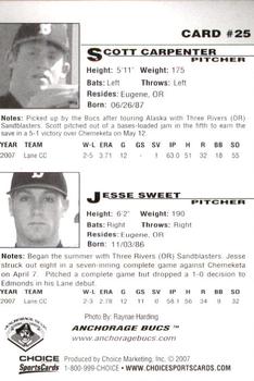 2007 Choice Anchorage Bucs #25 Scott Carpenter / Jesse Sweet Back