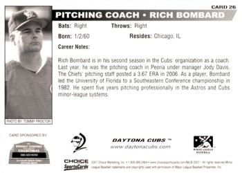 2007 Choice Daytona Cubs #26 Rich Bombard Back