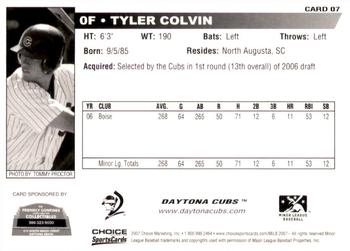 2007 Choice Daytona Cubs #07 Tyler Colvin Back