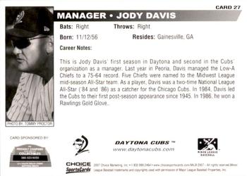 2007 Choice Daytona Cubs #27 Jody Davis Back