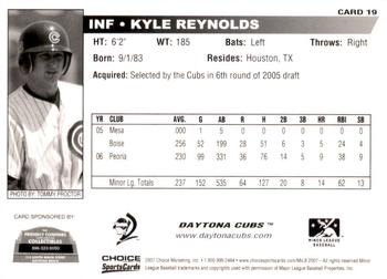 2007 Choice Daytona Cubs #19 Kyle Reynolds Back