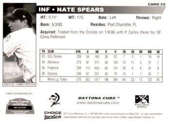 2007 Choice Daytona Cubs #23 Nate Spears Back