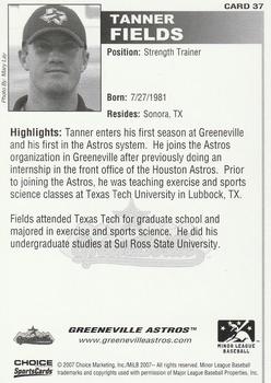 2007 Choice Greeneville Astros #37 Tanner Fields Back