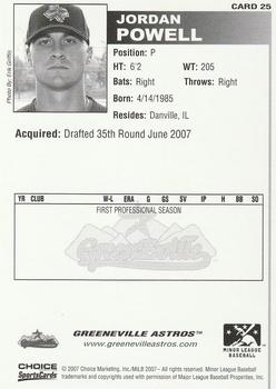 2007 Choice Greeneville Astros #25 Jordan Powell Back