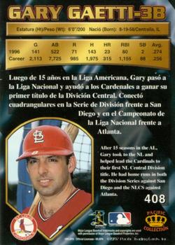 1997 Pacific Crown Collection - Light Blue #408 Gary Gaetti Back