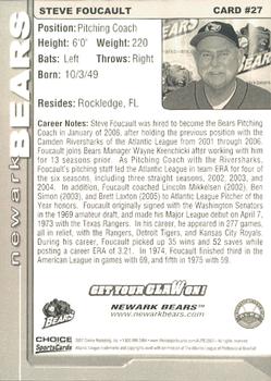 2007 Choice Newark Bears #27 Steve Foucault Back