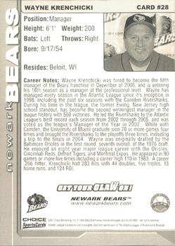 2007 Choice Newark Bears #28 Wayne Krenchicki Back