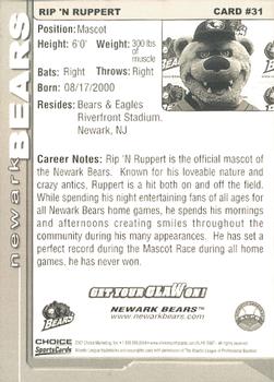 2007 Choice Newark Bears #31 Rip 'N Ruppert Back