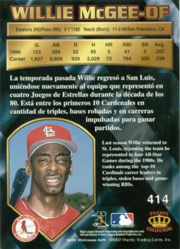 1997 Pacific Crown Collection - Silver #414 Willie McGee Back
