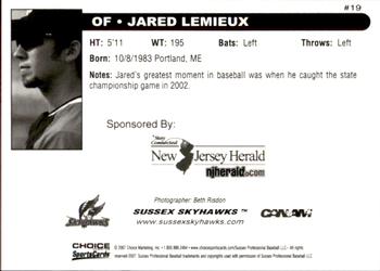 2007 Choice Sussex Skyhawks #14 Jared Lemieux Back