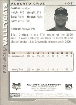 2007 Choice Tri-City ValleyCats #07 Alberto Cruz Back