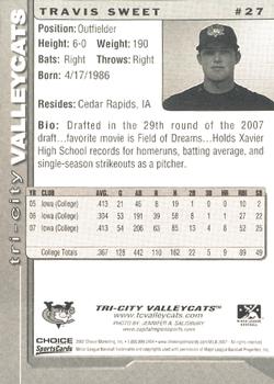 2007 Choice Tri-City ValleyCats #27 Travis Sweet Back
