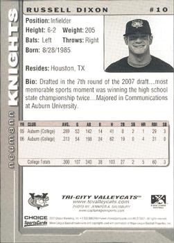 2007 Choice Tri-City ValleyCats #10 Russell Dixon Back