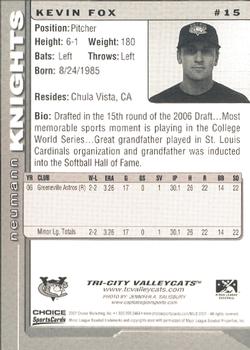 2007 Choice Tri-City ValleyCats #15 Kevin Fox Back