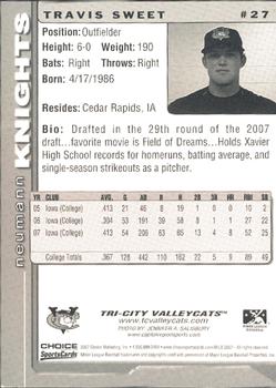 2007 Choice Tri-City ValleyCats #27 Travis Sweet Back