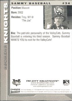 2007 Choice Tri-City ValleyCats #34 Sammy Baseball Back