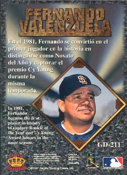 1997 Pacific Prism Invincible - Gems of the Diamond #GD-211 Fernando Valenzuela Back
