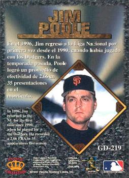 1997 Pacific Prism Invincible - Gems of the Diamond #GD-219 Jim Poole Back