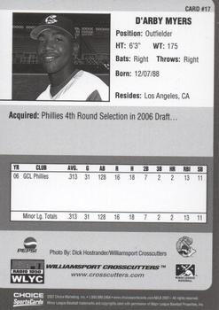 2007 Choice Williamsport Crosscutters #17 D'Arby Myers Back