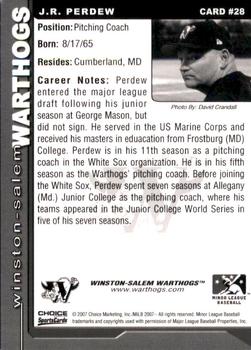 2007 Choice Winston-Salem Warthogs #28 J.R. Perdew Back