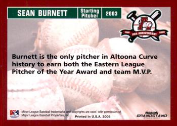 2008 Grandstand Altoona Curve 10th Anniversary #NNO Sean Burnett Back