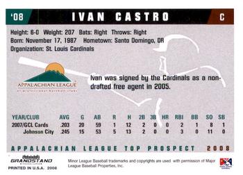 2008 Grandstand Appalachian League Top Prospects #NNO Ivan Castro Back