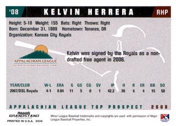 2008 Grandstand Appalachian League Top Prospects #NNO Kelvin Herrera Back