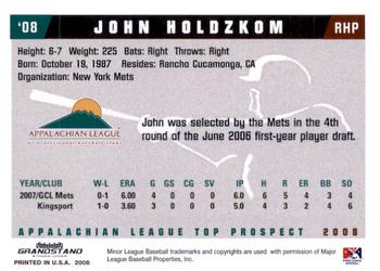 2008 Grandstand Appalachian League Top Prospects #NNO John Holdzkom Back