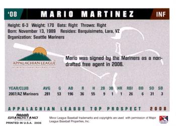 2008 Grandstand Appalachian League Top Prospects #NNO Mario Martinez Back