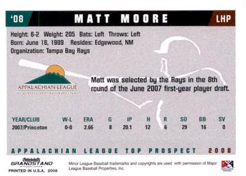 2008 Grandstand Appalachian League Top Prospects #NNO Matt Moore Back