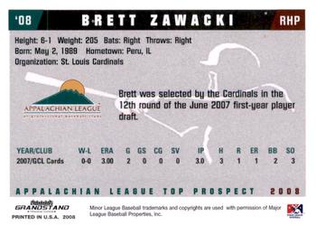 2008 Grandstand Appalachian League Top Prospects #NNO Brett Zawacki Back