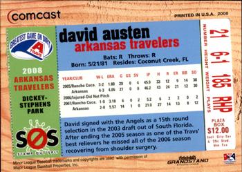 2008 Grandstand Arkansas Travelers #NNO David Austen Back