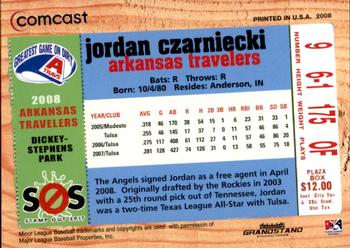 2008 Grandstand Arkansas Travelers #NNO Jordan Czarniecki Back