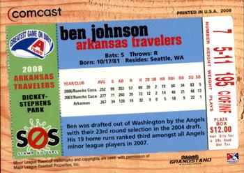 2008 Grandstand Arkansas Travelers #NNO Ben Johnson Back