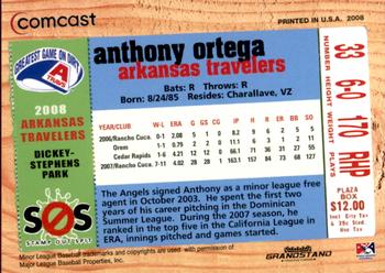 2008 Grandstand Arkansas Travelers #NNO Anthony Ortega Back