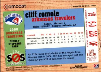 2008 Grandstand Arkansas Travelers #NNO Cliff Remole Back