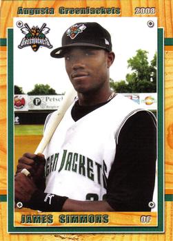 2008 Grandstand Augusta GreenJackets #NNO James Simmons Front