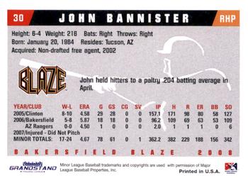2008 Grandstand Bakersfield Blaze #NNO John Bannister Back