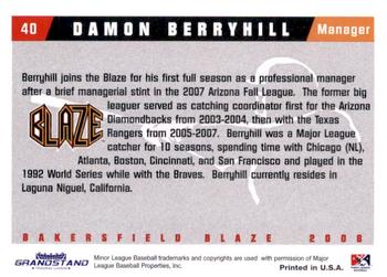 2008 Grandstand Bakersfield Blaze #NNO Damon Berryhill Back