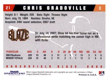 2008 Grandstand Bakersfield Blaze #NNO Chris Gradoville Back