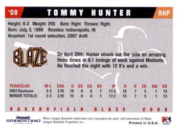 2008 Grandstand Bakersfield Blaze #NNO Tommy Hunter Back