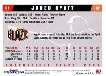 2008 Grandstand Bakersfield Blaze #NNO Jared Hyatt Back