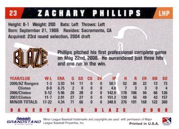 2008 Grandstand Bakersfield Blaze #NNO Zachary Phillips Back